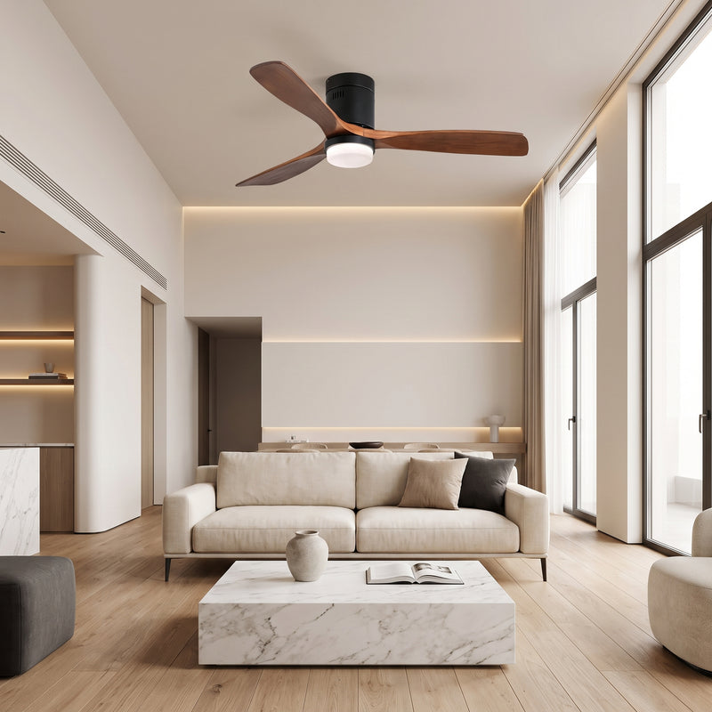 Kelly Ventilateur de Plafond silencieux de luxe - Bois Foncé Métal Noir Mat